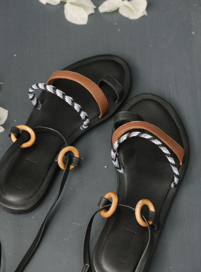 Handcrafted premium leather sandals with wooden ring detailing and a comfortable fit
